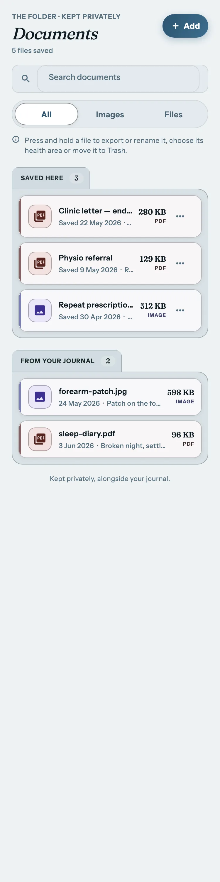 The Biojrnl documents screen