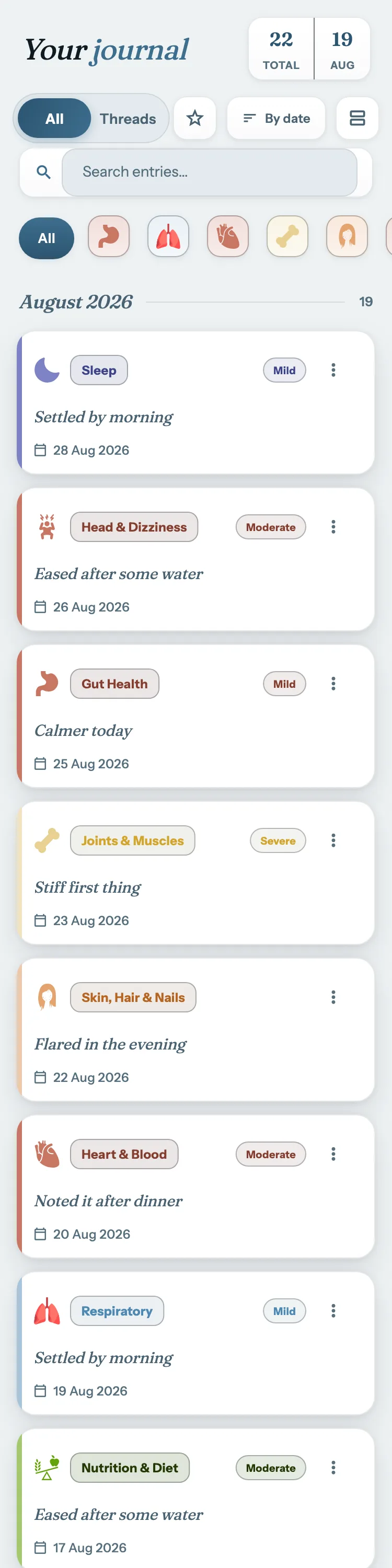 The Biojrnl filed by month screen