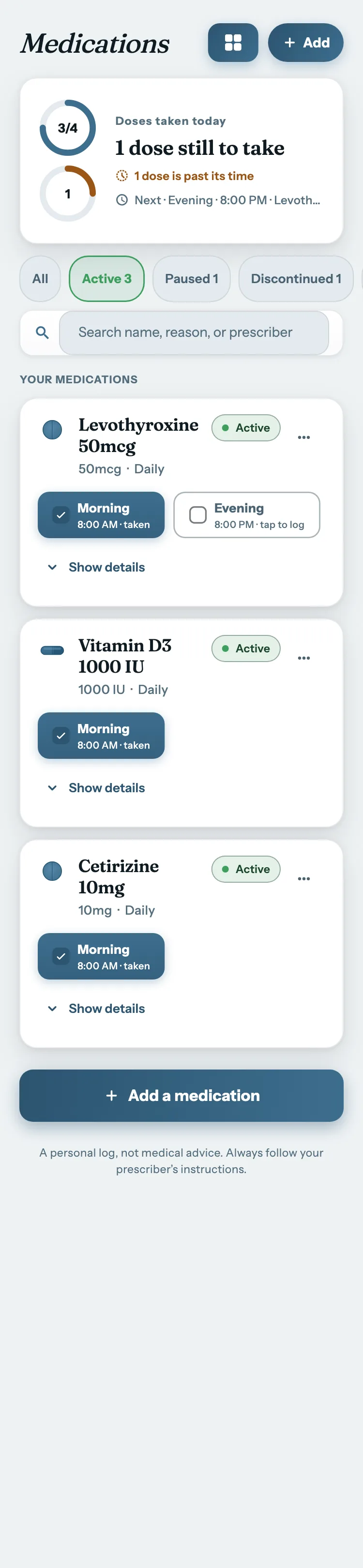 The Biojrnl today&rsquo;s doses screen