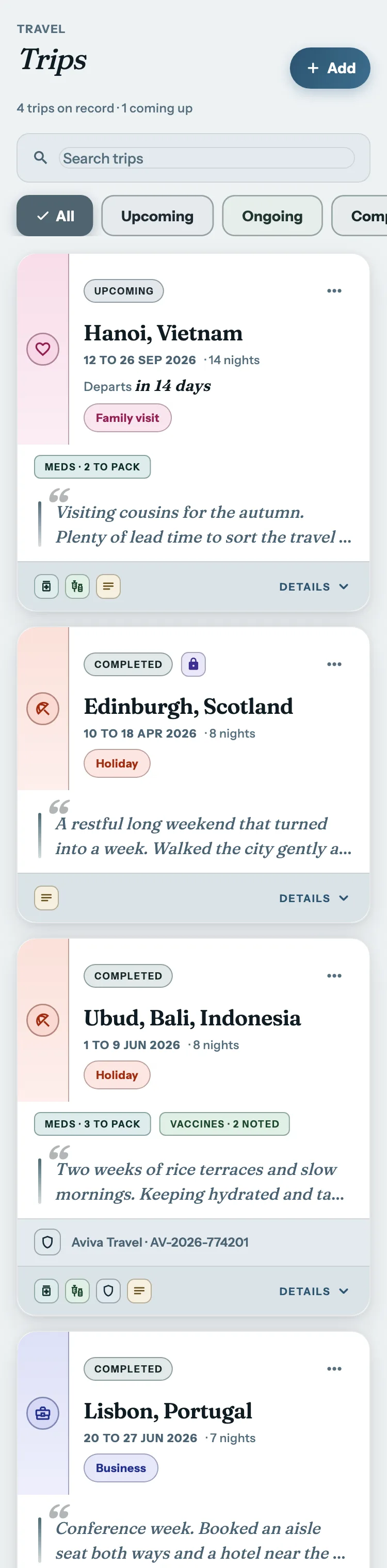 The Biojrnl trip prep screen