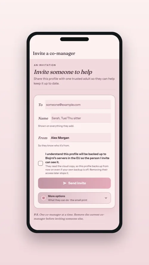 Inviting a co-manager to share a profile