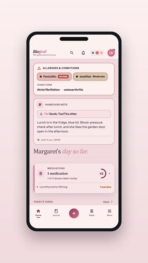 The same managed home screen in the Blush theme