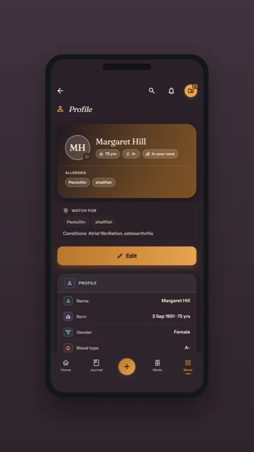 The managed health profile in the Dusk theme
