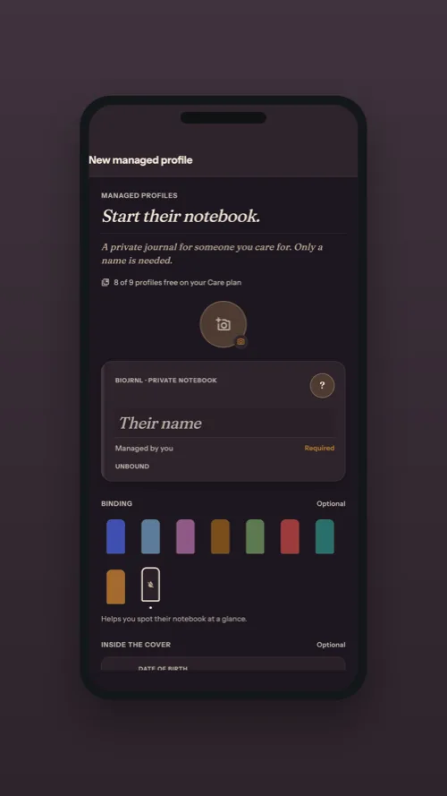 Creating a new managed profile for someone you care for
