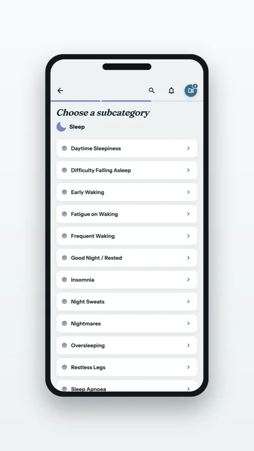 The subcategory step of a new entry