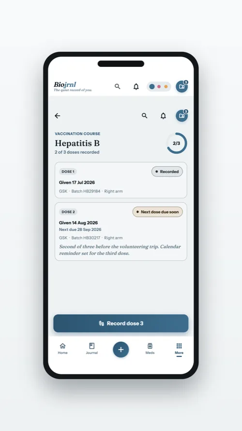 A multi-dose vaccination course, two of three doses recorded